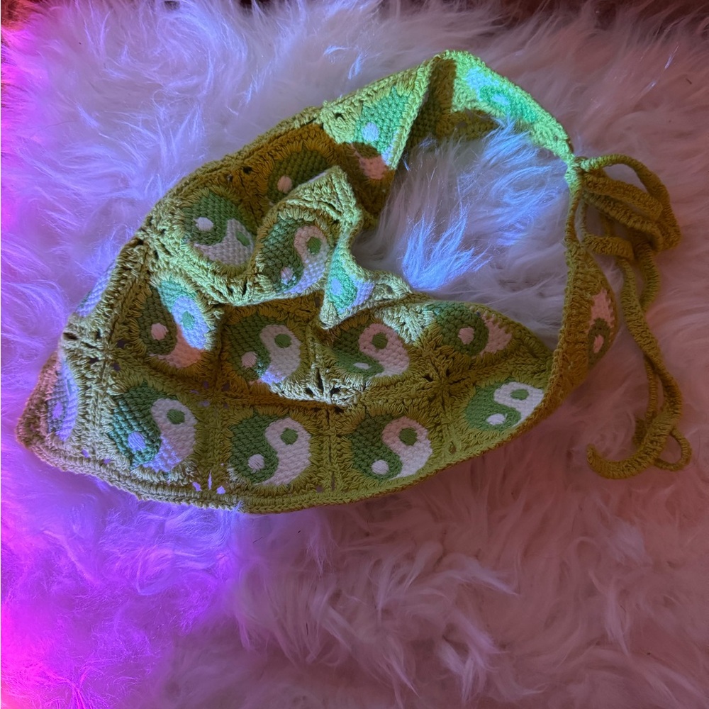 Urban Outfitters Green and White Crochet Headband